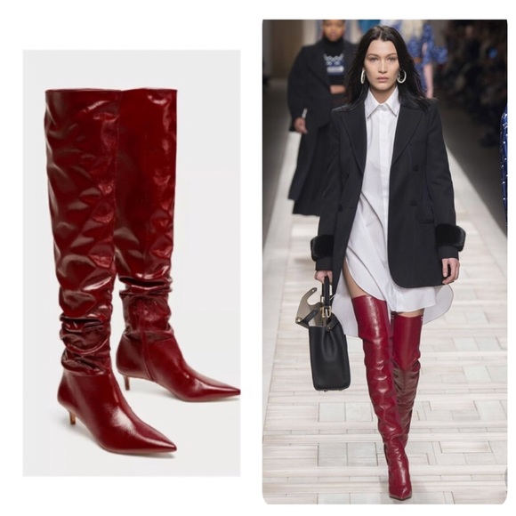 burgundy leather over the knee boots